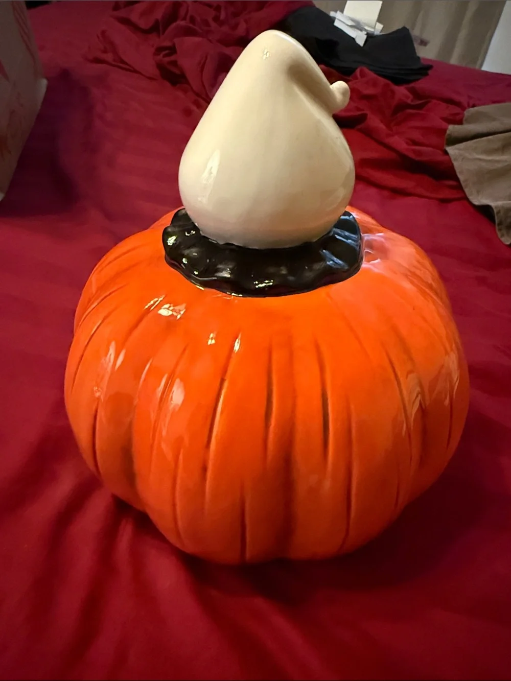 Johanna Parker Ceramic Pumpkin with Ghost Orange and White Holiday Retro Decor